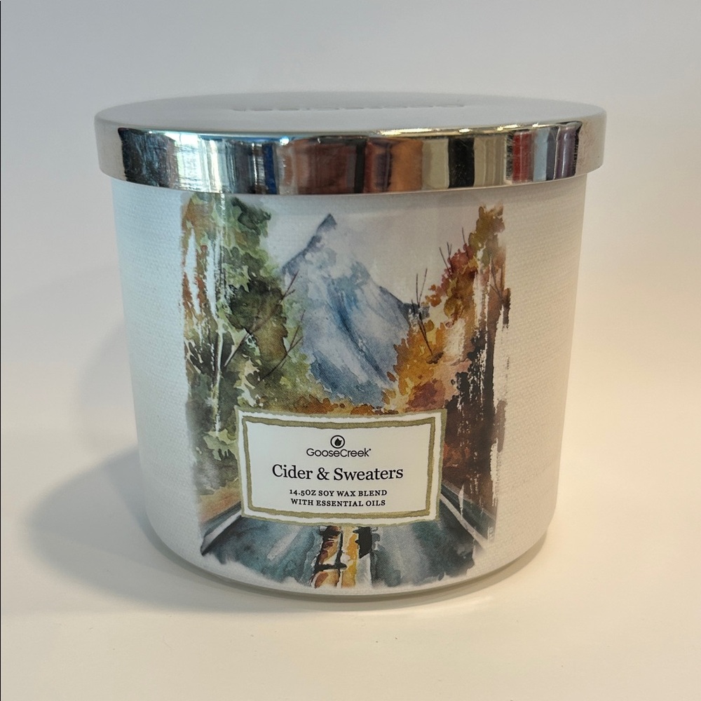 Goose Creek Cider & Sweaters Candle with Silver Lid-Brand New!!